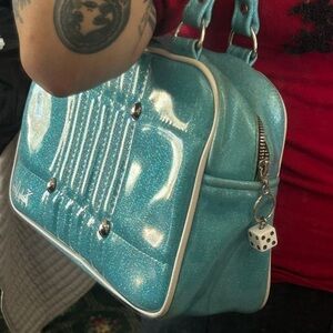 Trophy Queen, Metallic sparkly blue, pinup purse